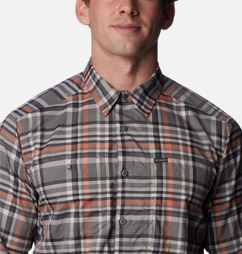 Grey Men's Columbia Silver Ridge Utility Lite Plaid Long Sleeve Shirt | QYZEC-9402