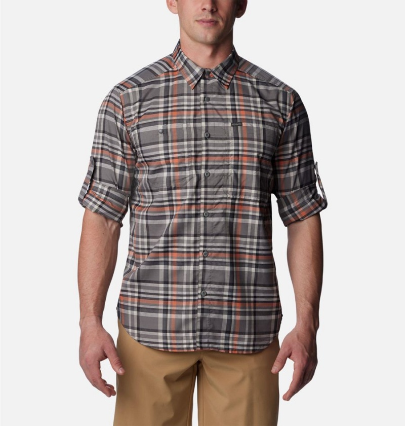 Grey Men's Columbia Silver Ridge Utility Lite Plaid Long Sleeve Shirt | QYZEC-9402