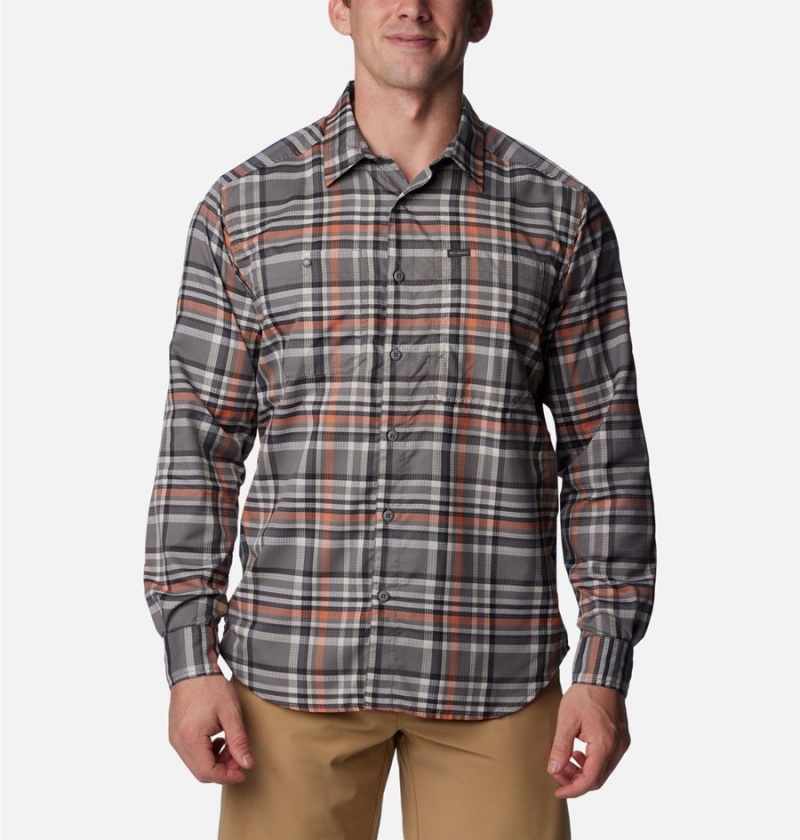 Grey Men\'s Columbia Silver Ridge Utility Lite Plaid Long Sleeve Shirt | QYZEC-9402