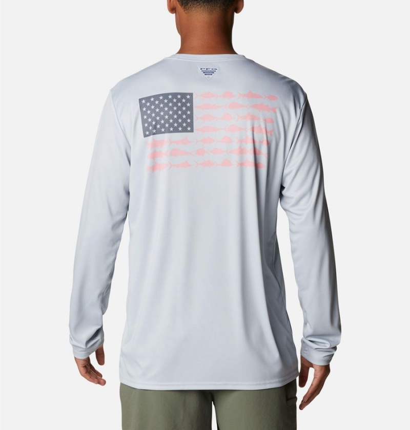 Grey Men's Columbia Terminal Tackle PFG Fish Flag Long Sleeve T-Shirt | BUVCJ-8462