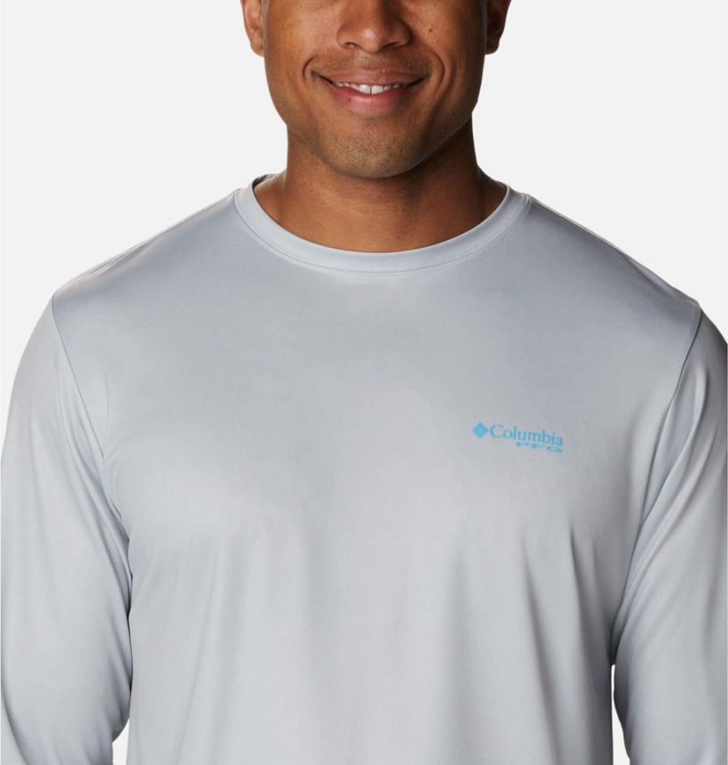 Grey Men's Columbia Terminal Tackle PFG Logo Print Long Sleeve T-Shirt | LRWCT-3016