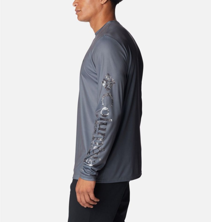 Grey Men's Columbia Terminal Tackle PFG Logo Print Long Sleeve T-Shirt | RKXCG-1503