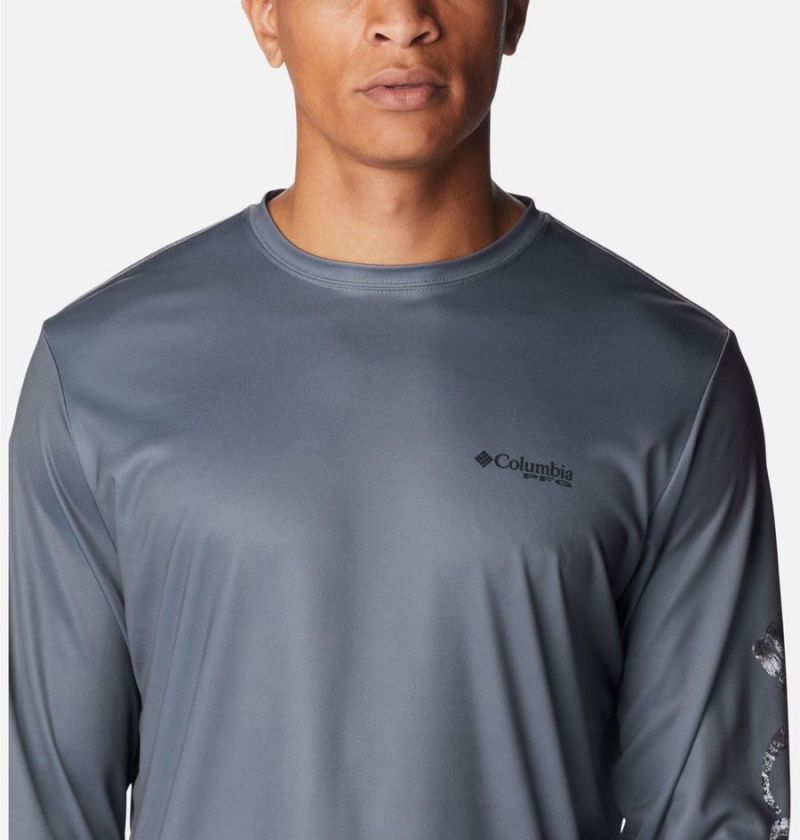 Grey Men's Columbia Terminal Tackle PFG Logo Print Long Sleeve T-Shirt | RKXCG-1503