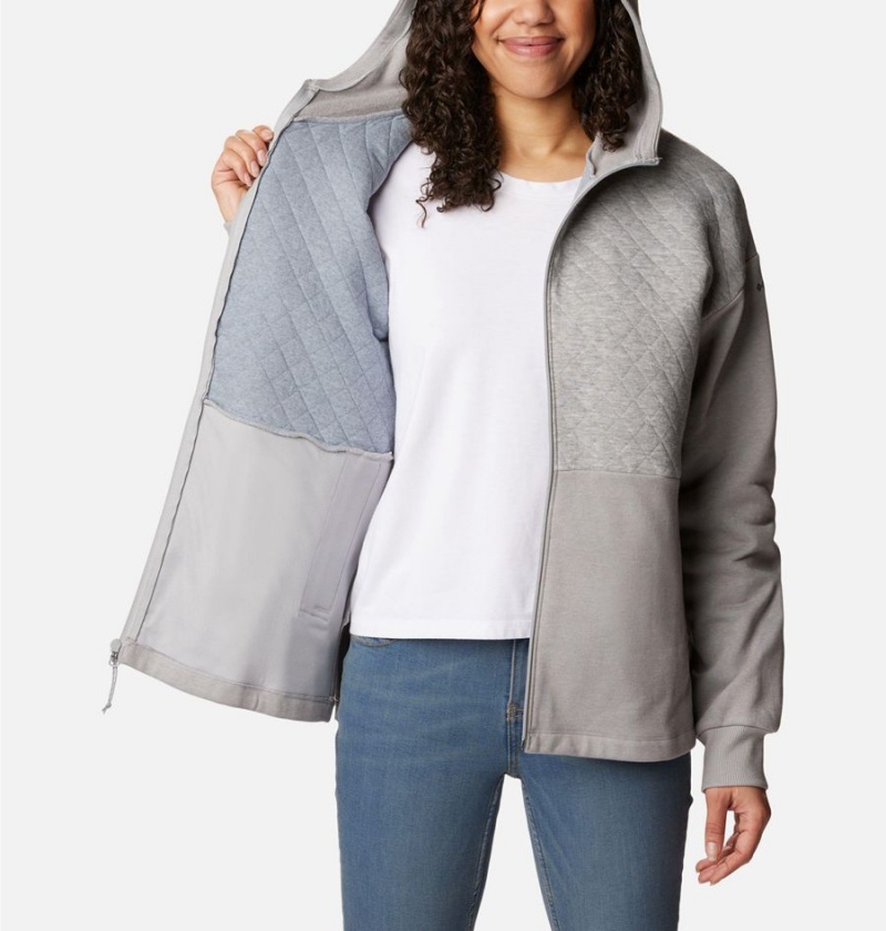 Grey Women's Columbia Hart Mountain Quilted Hooded Full Zip Fleece Jacket | ESUPI-7930