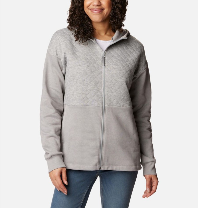 Grey Women\'s Columbia Hart Mountain Quilted Hooded Full Zip Fleece Jacket | ESUPI-7930