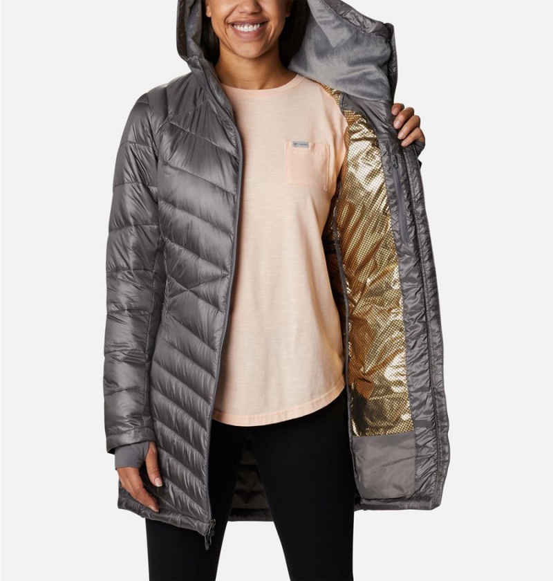 Grey Women's Columbia Joy Peak Mid Insulated Hooded Puffer Jacket | GVSNR-1507