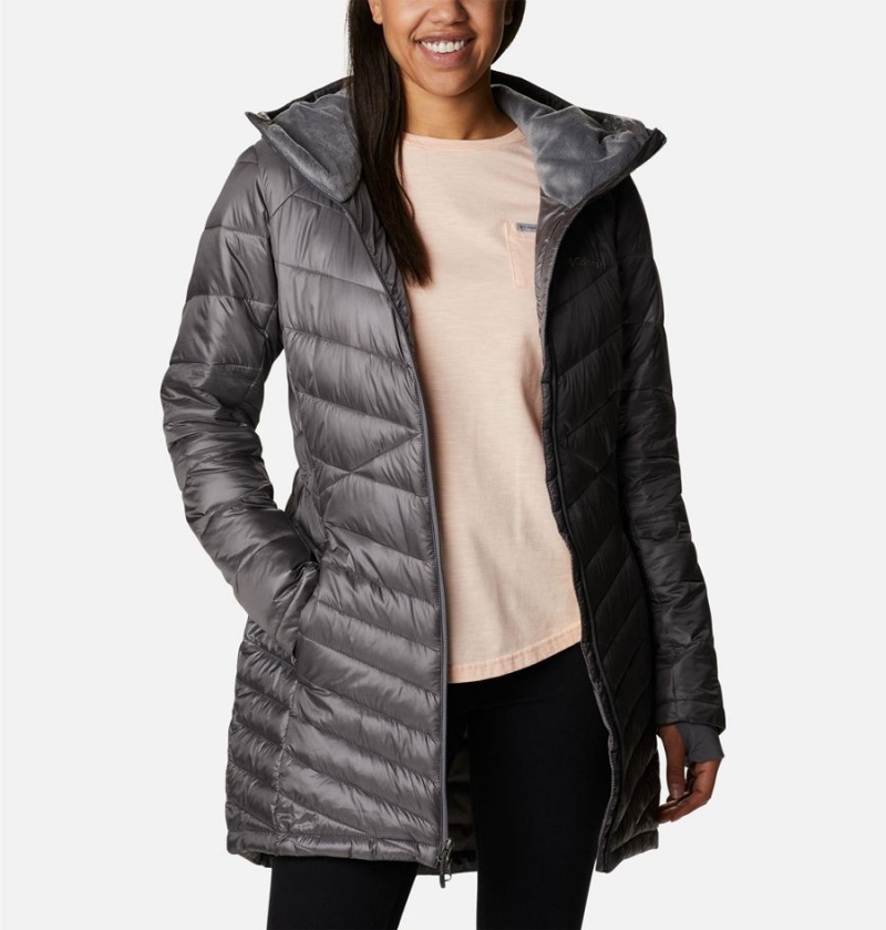 Grey Women's Columbia Joy Peak Mid Insulated Hooded Puffer Jacket | GVSNR-1507