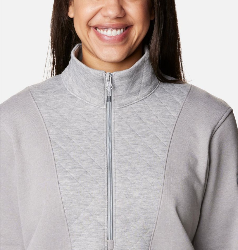 Grey Women's Columbia Lodge Quilted Quarter Zip Tunic Pullover | NIOEL-9628