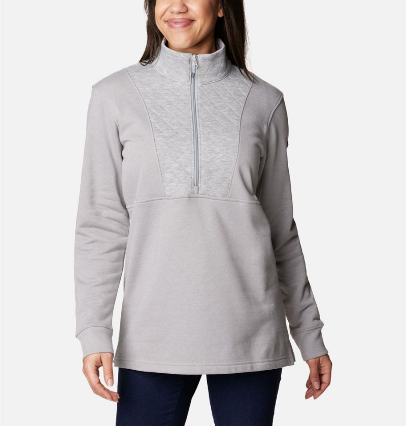 Grey Women's Columbia Lodge Quilted Quarter Zip Tunic Pullover | NIOEL-9628