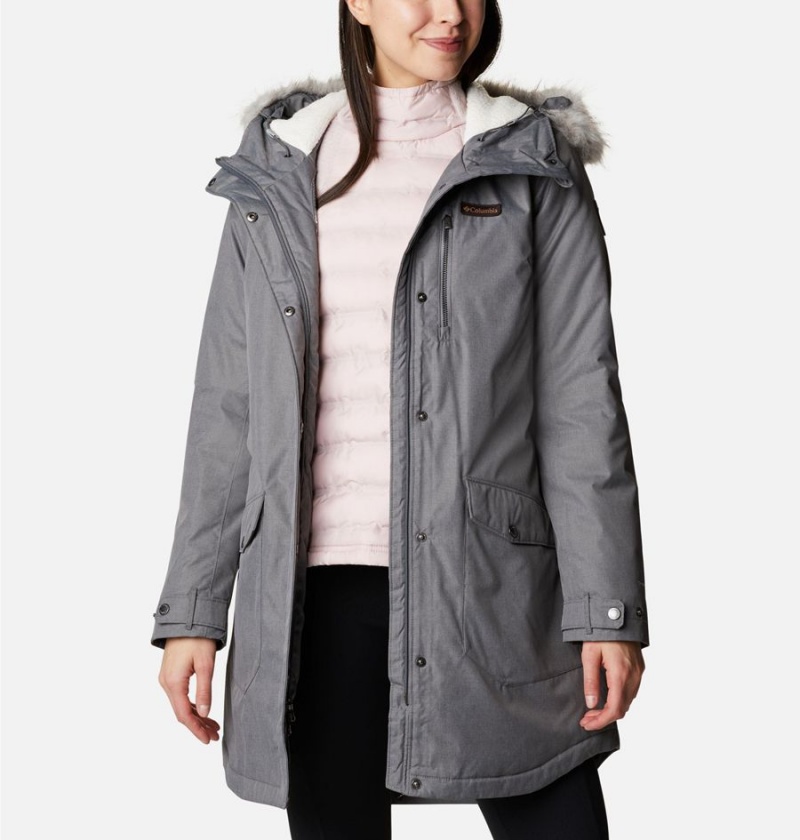 Grey Women's Columbia Suttle Mountain Long Insulated Coats | JFIUR-1906