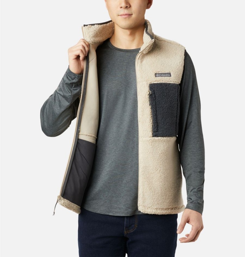 Khaki Men's Columbia Mountainside Sherpa Fleece Vest | ECNWP-3862