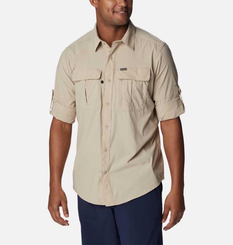 Khaki Men's Columbia Newton Ridge II Long Sleeve Shirt | CDNLQ-2983