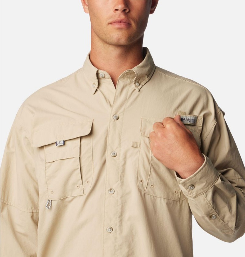 Khaki Men's Columbia PFG Bahama II Long Sleeve Shirt | ILYJW-6079