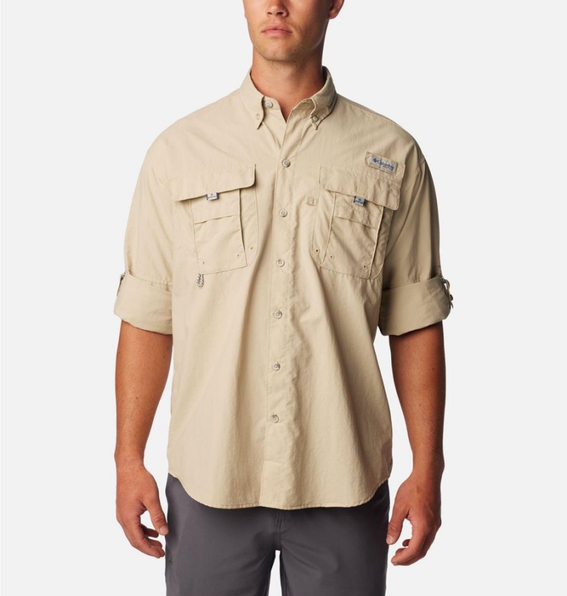 Khaki Men's Columbia PFG Bahama II Long Sleeve Shirt | ILYJW-6079