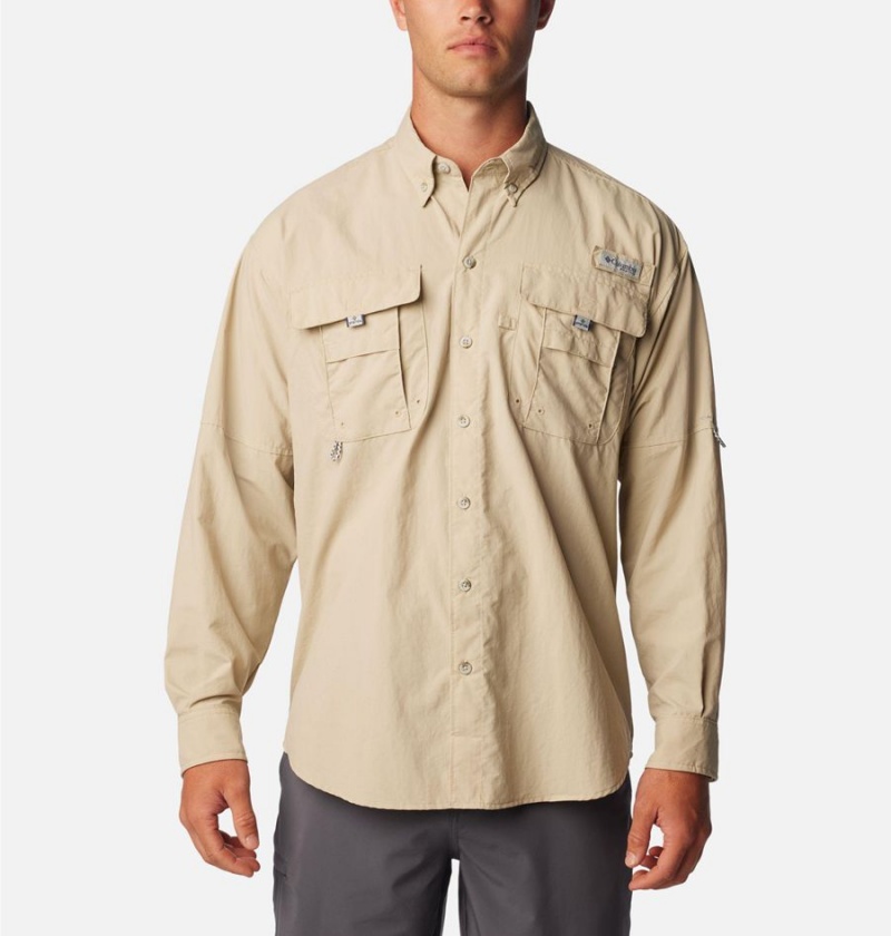 Khaki Men\'s Columbia PFG Bahama II Long Sleeve Shirt | ILYJW-6079