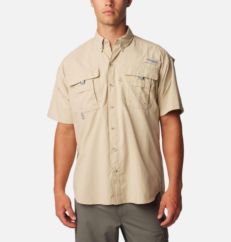 Khaki Men\'s Columbia PFG Bahama II Short Sleeve Shirt | GAMZQ-9423