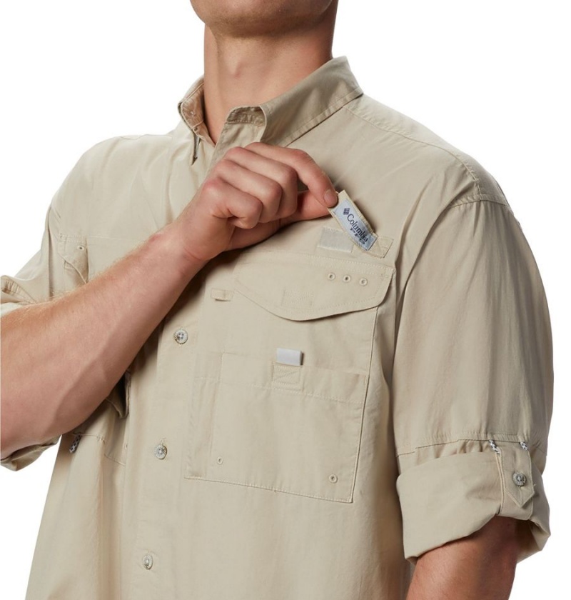 Khaki Men's Columbia PFG Bonehead Long Sleeve Shirt | SXIYH-3526