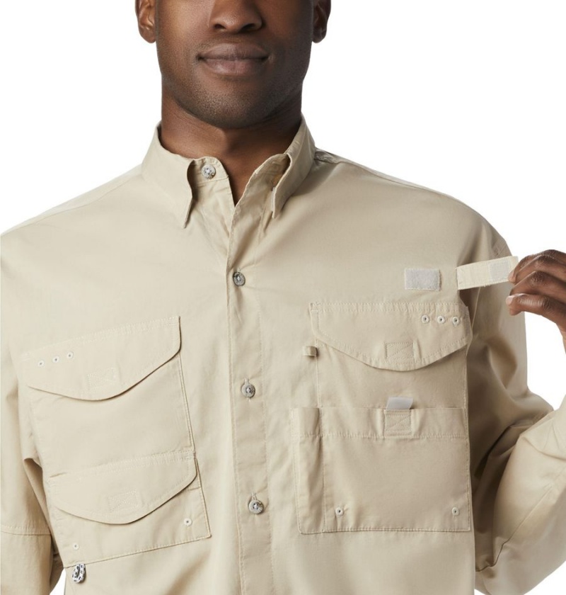 Khaki Men's Columbia PFG Bonehead Long Sleeve Shirt | SXIYH-3526