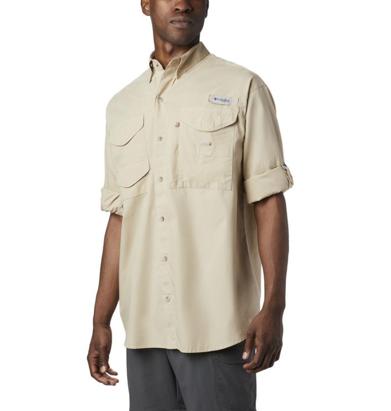 Khaki Men's Columbia PFG Bonehead Long Sleeve Shirt | SXIYH-3526