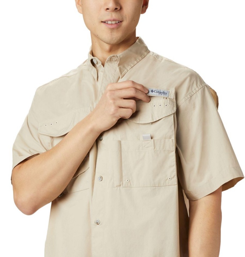 Khaki Men's Columbia PFG Bonehead Short Sleeve Shirt | KFCZE-5817