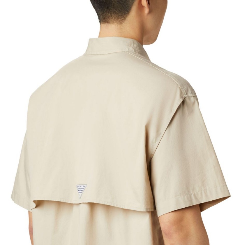 Khaki Men's Columbia PFG Bonehead Short Sleeve Shirt | KFCZE-5817