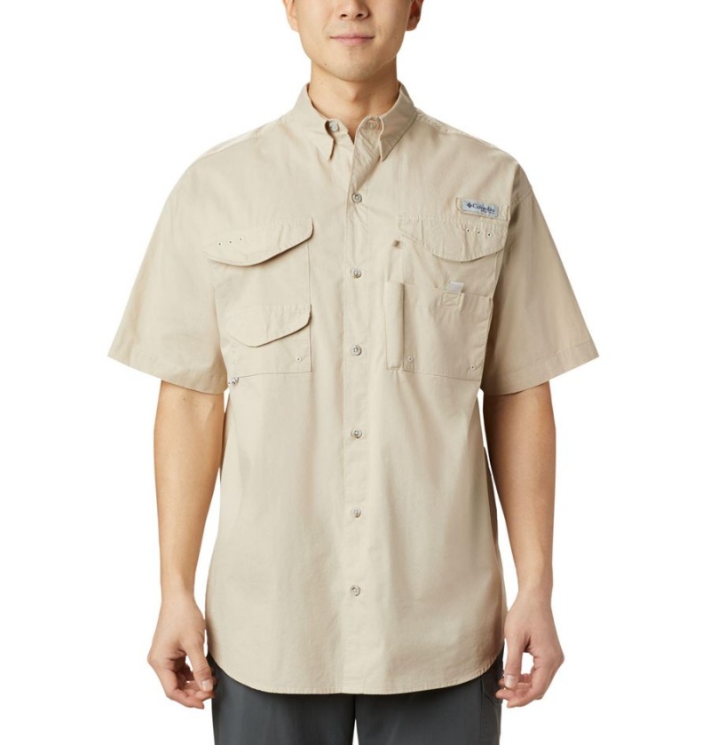 Khaki Men\'s Columbia PFG Bonehead Short Sleeve Shirt | KFCZE-5817