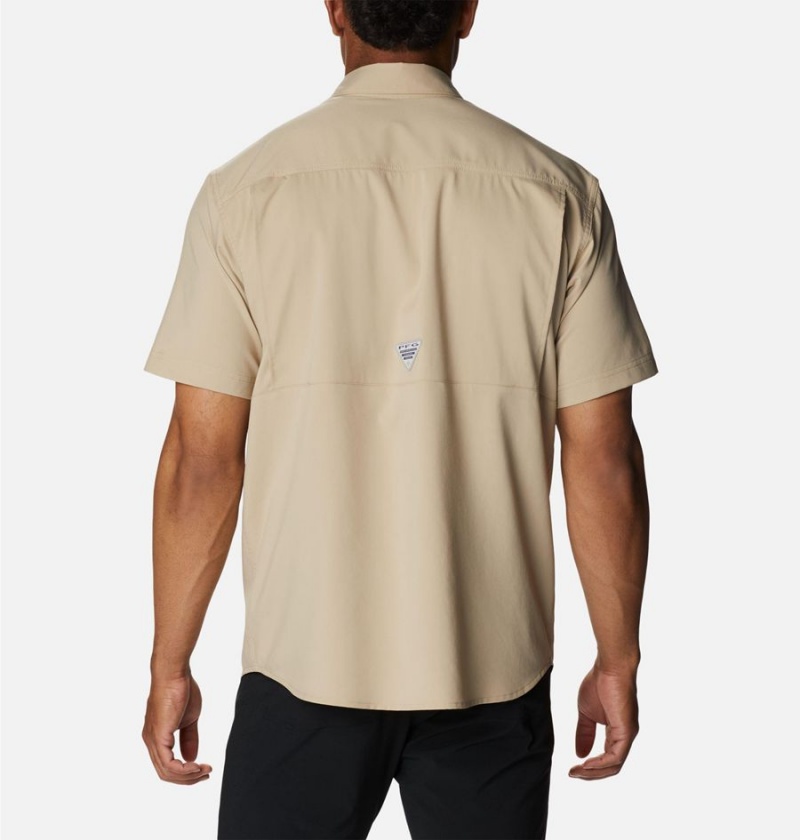 Khaki Men's Columbia PFG Drift Guide Woven Short Sleeve Shirt | WCPGI-9067