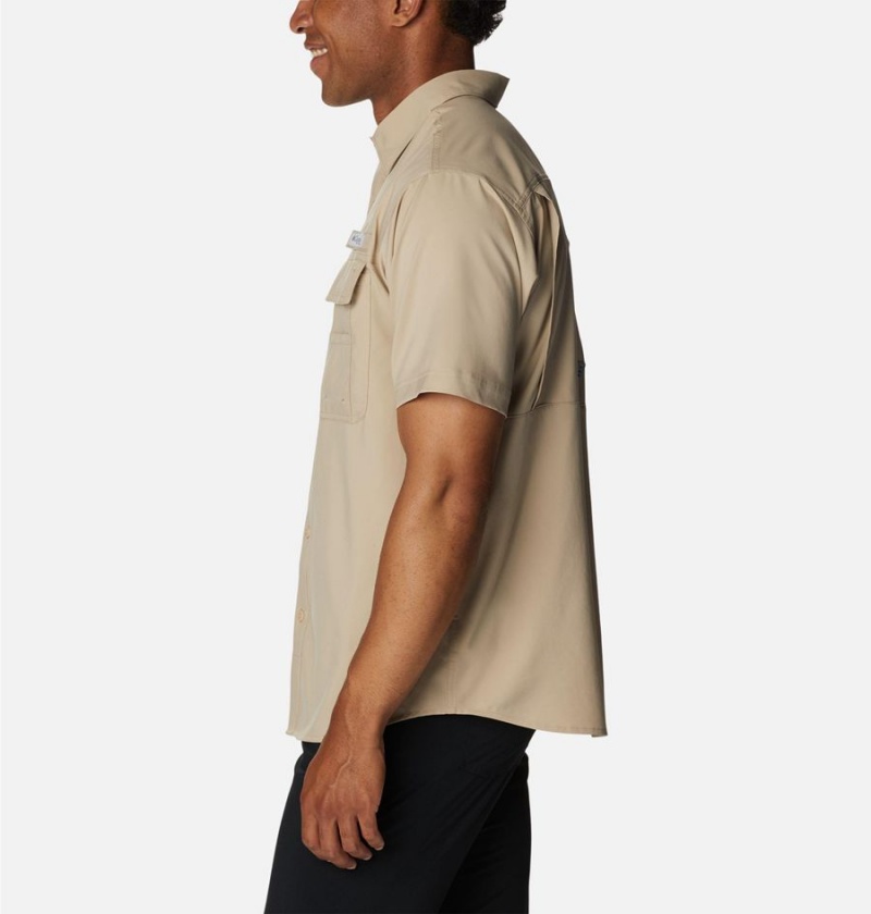 Khaki Men's Columbia PFG Drift Guide Woven Short Sleeve Shirt | WCPGI-9067