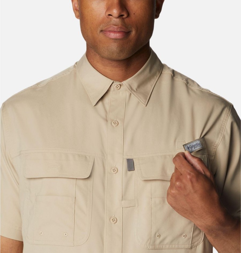 Khaki Men's Columbia PFG Drift Guide Woven Short Sleeve Shirt | WCPGI-9067