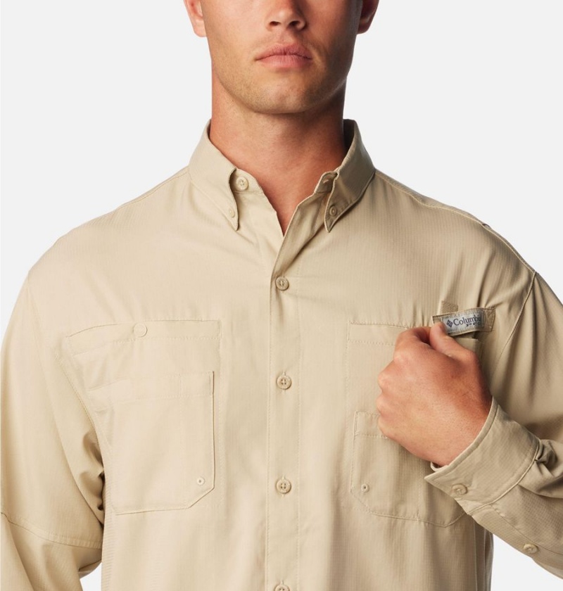 Khaki Men's Columbia PFG Tamiami II Long Sleeve Shirt | KWCHE-4709