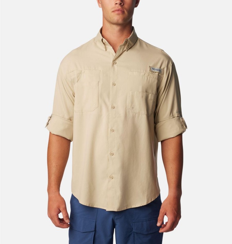 Khaki Men's Columbia PFG Tamiami II Long Sleeve Shirt | KWCHE-4709