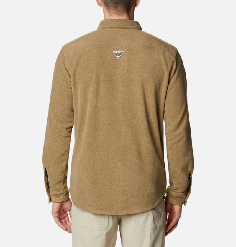 Khaki Men's Columbia PHG Bucktail Fleece Over Shirt | MIQFL-8631