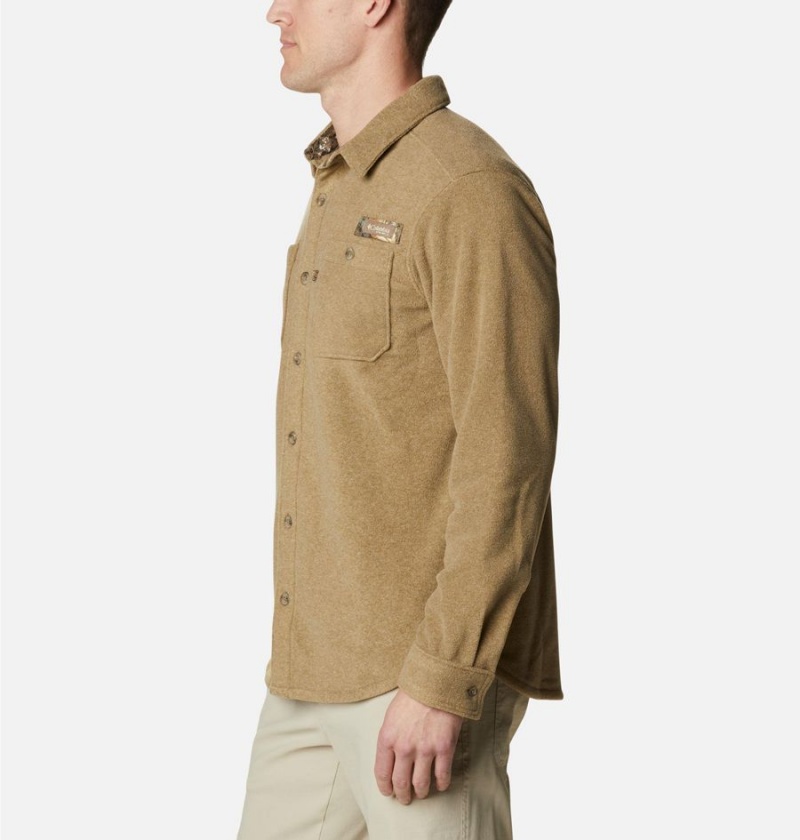 Khaki Men's Columbia PHG Bucktail Fleece Over Shirt | MIQFL-8631