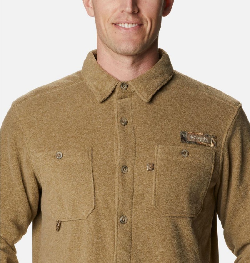 Khaki Men's Columbia PHG Bucktail Fleece Over Shirt | MIQFL-8631