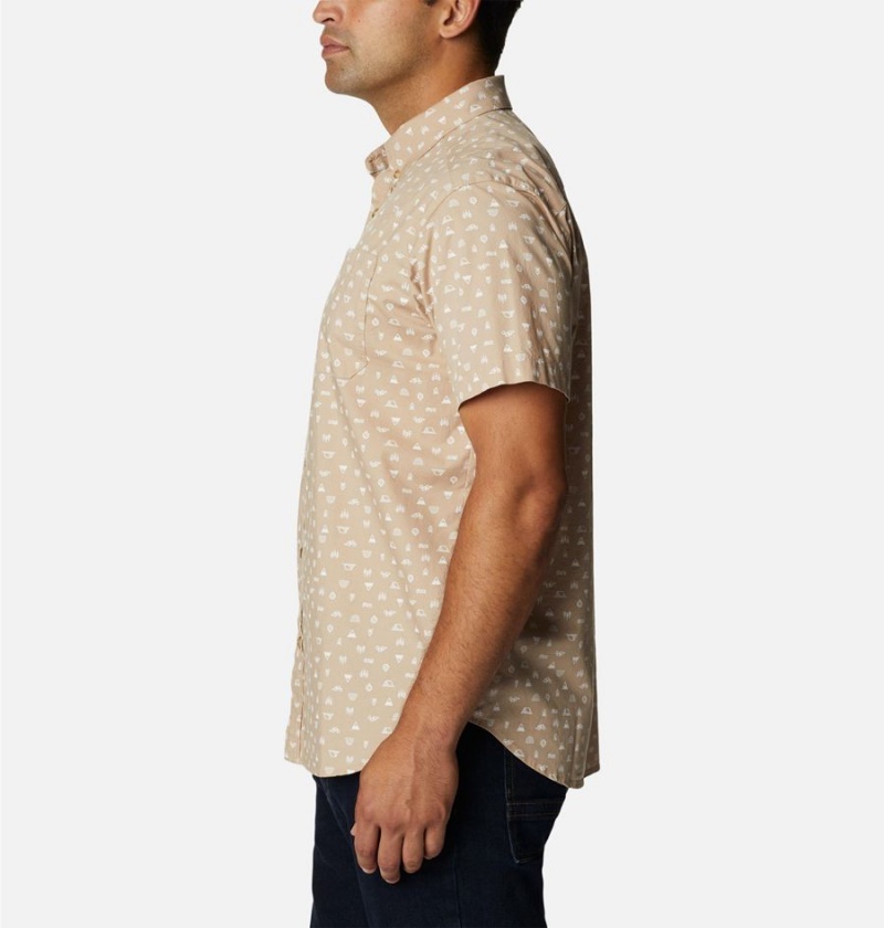 Khaki Men's Columbia Rapid Rivers Printed Short Sleeve Shirt | FLBKN-4209