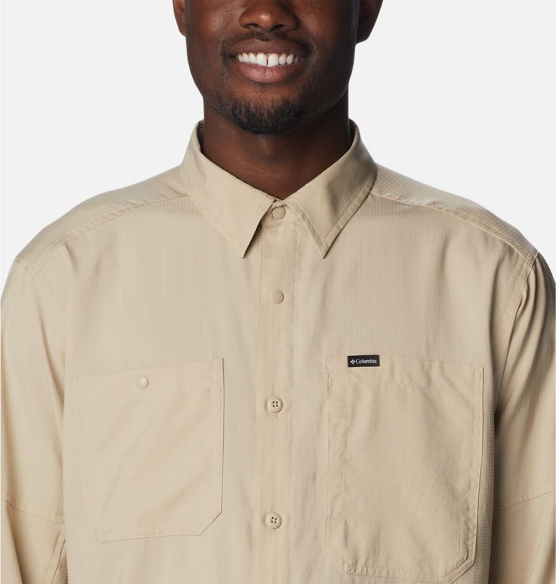 Khaki Men's Columbia Silver Ridge Utility Lite Long Sleeve Shirt | TBUMY-3198