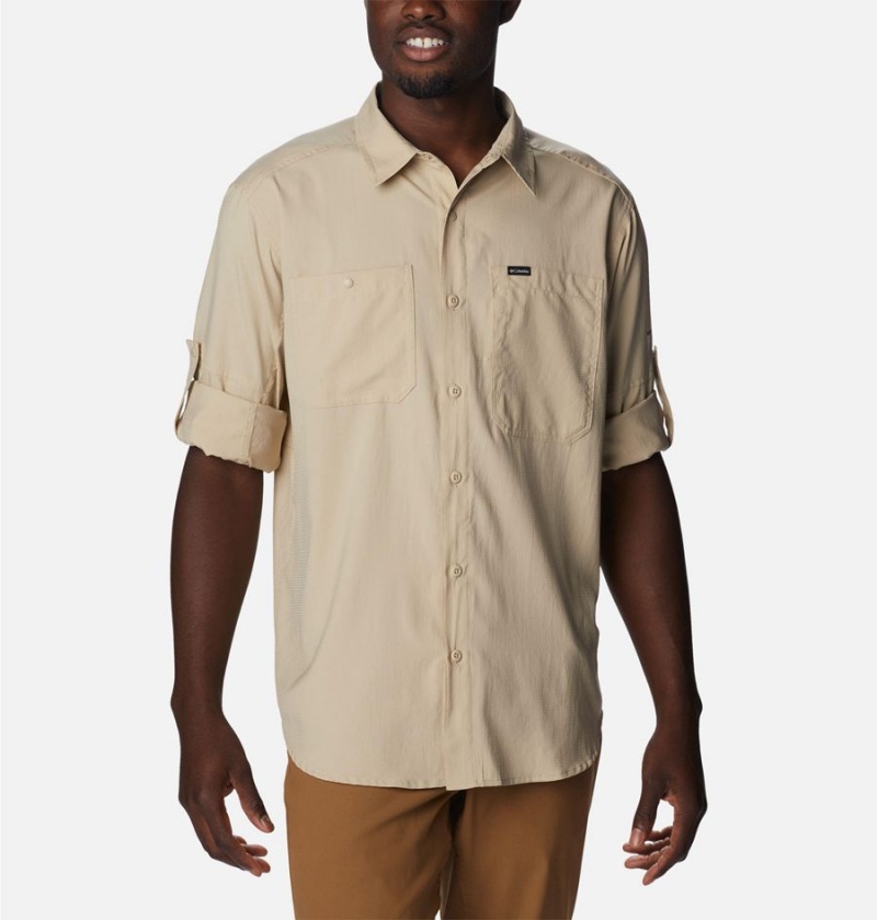 Khaki Men's Columbia Silver Ridge Utility Lite Long Sleeve Shirt | TBUMY-3198