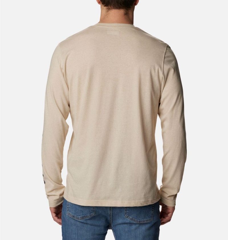 Khaki Men's Columbia Thistletown Hills Long Sleeve Logo T-Shirt | OWDMB-8490