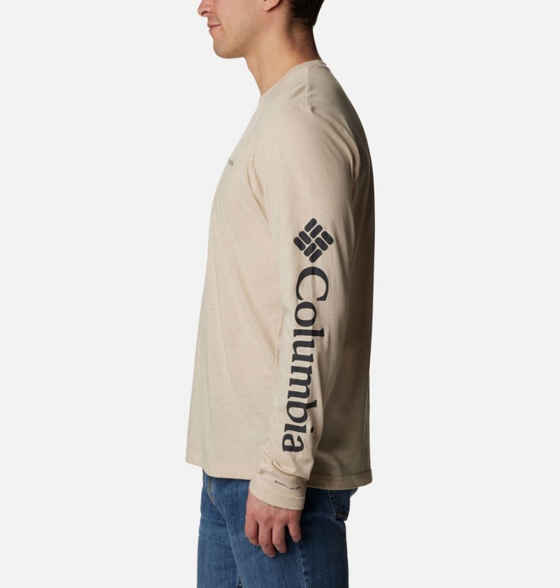 Khaki Men's Columbia Thistletown Hills Long Sleeve Logo T-Shirt | OWDMB-8490