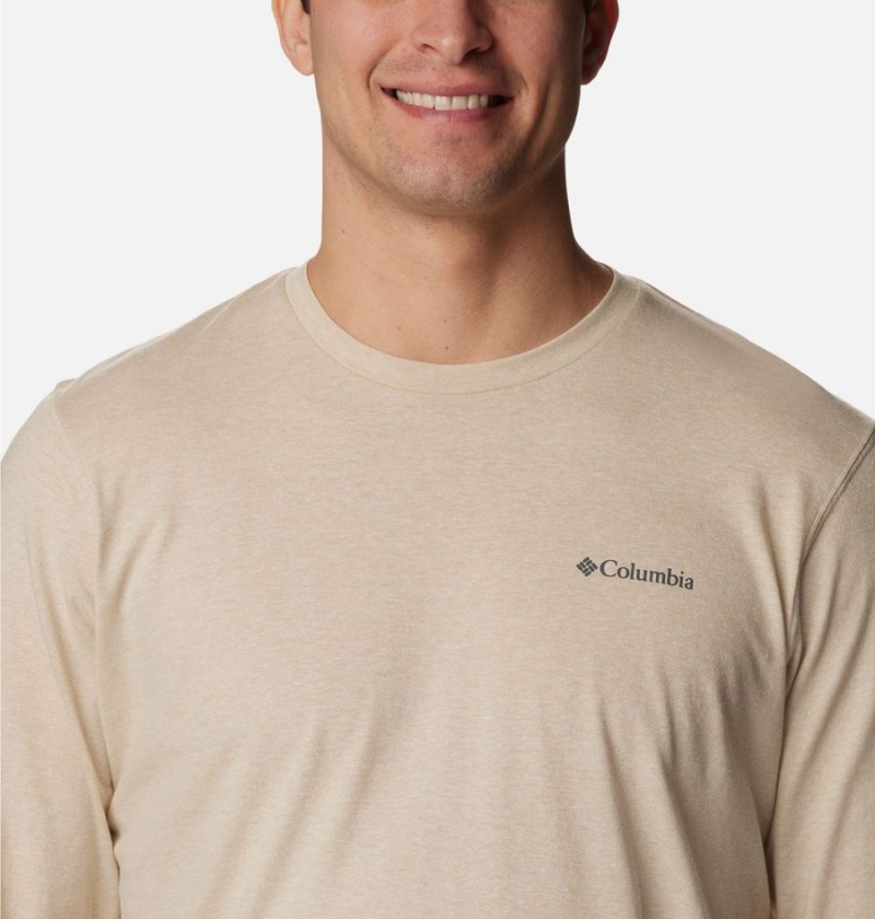 Khaki Men's Columbia Thistletown Hills Long Sleeve Logo T-Shirt | OWDMB-8490