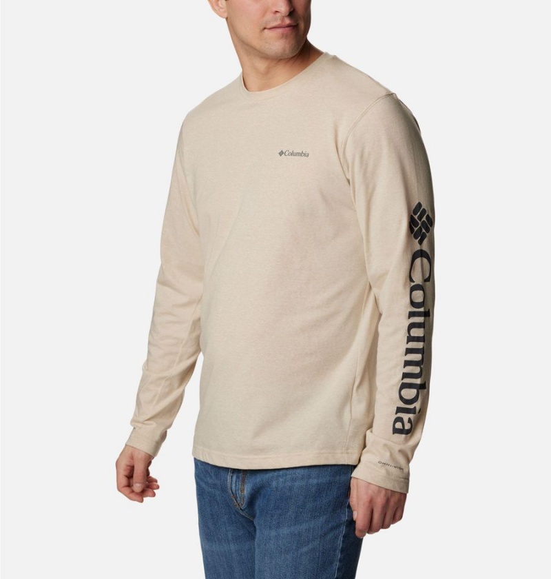 Khaki Men's Columbia Thistletown Hills Long Sleeve Logo T-Shirt | OWDMB-8490