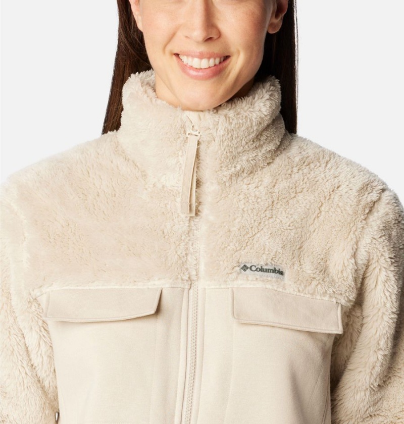 Khaki Women's Columbia Lodge Hybrid Sherpa Full Zip Fleece Jacket | NVKLJ-3801