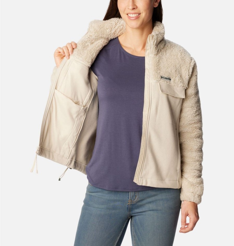 Khaki Women's Columbia Lodge Hybrid Sherpa Full Zip Fleece Jacket | NVKLJ-3801