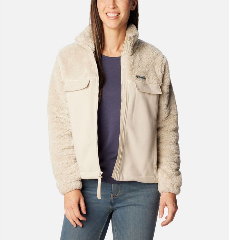 Khaki Women's Columbia Lodge Hybrid Sherpa Full Zip Fleece Jacket | NVKLJ-3801