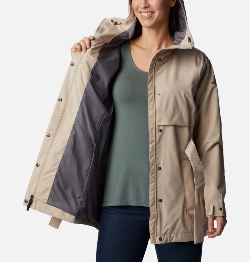 Khaki Women's Columbia Long Valley Trench II Rain Jacket | UPJGC-6389