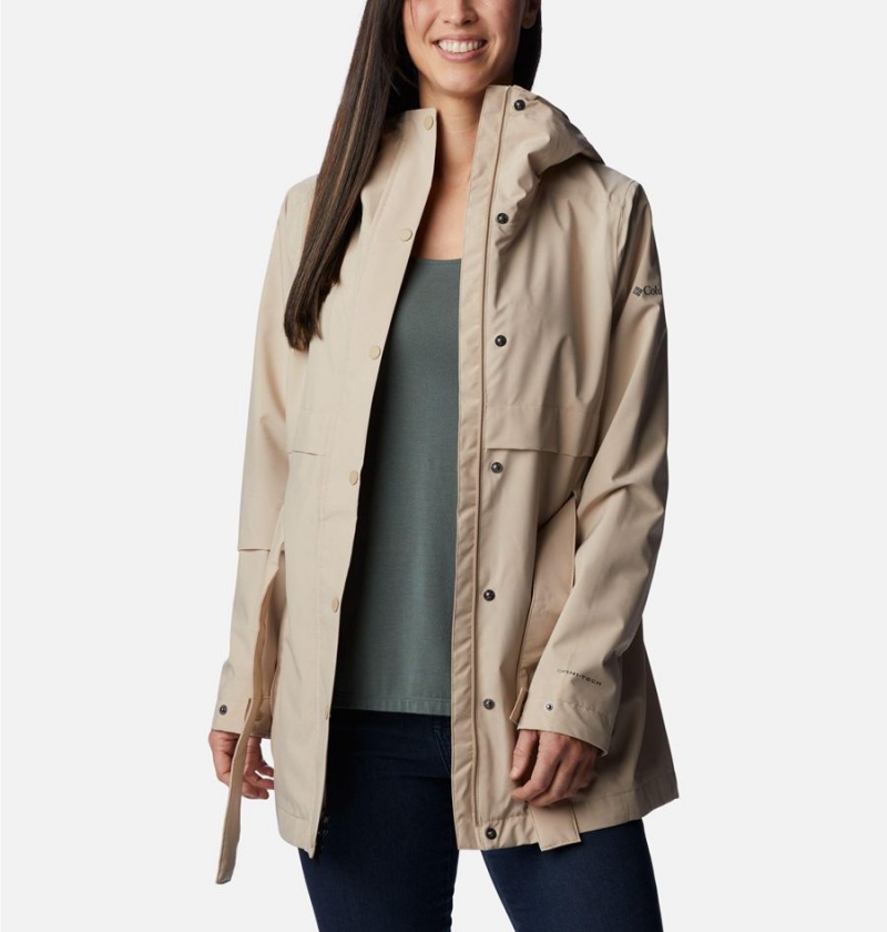 Khaki Women's Columbia Long Valley Trench II Rain Jacket | UPJGC-6389