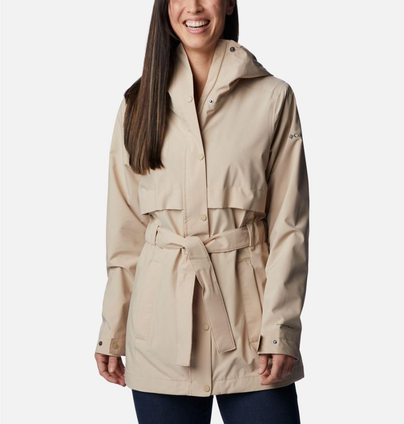 Khaki Women\'s Columbia Long Valley Trench II Rain Jacket | UPJGC-6389