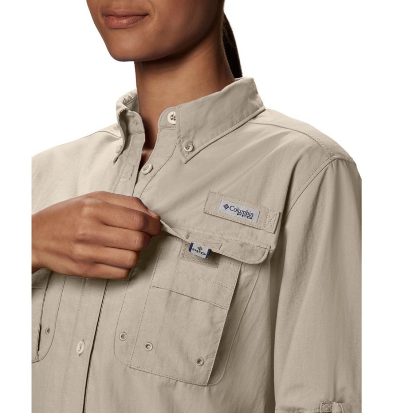 Khaki Women's Columbia PFG Bahama Long Sleeve Shirt | KJFDC-4302