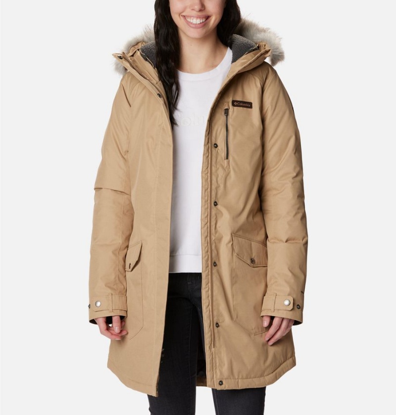 Khaki Women's Columbia Suttle Mountain Long Insulated Coats | DYAFM-3279