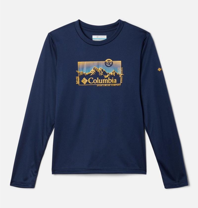 Navy Kids\' Columbia Grizzly Peak Long Sleeve Graphic T-Shirt | KNJVE-6507